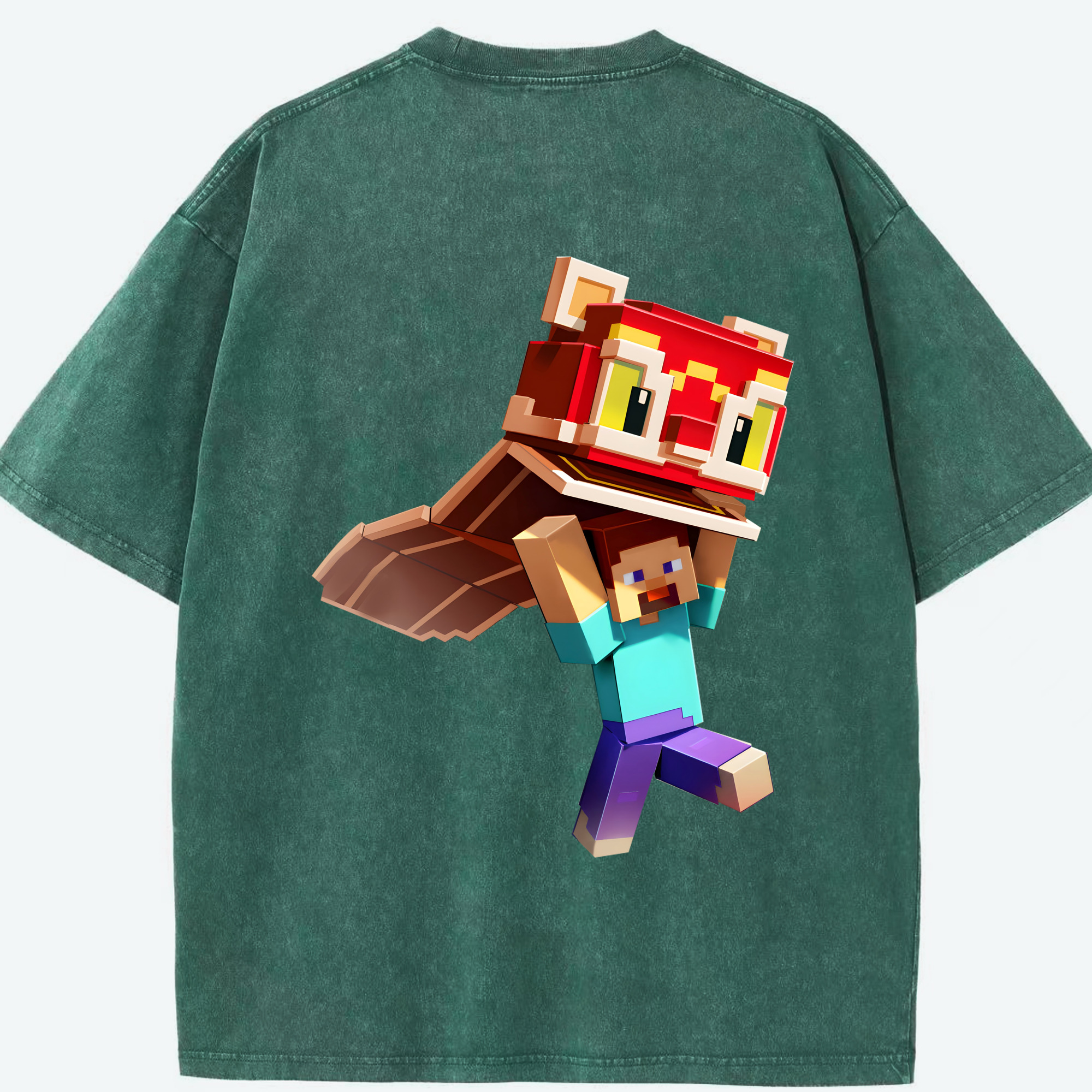 （画像用） マインクラフト ブロックの世界 Minecraft MC Block world 綿100% ヴィンテージ風 半袖Tシャツ（背面プリント）